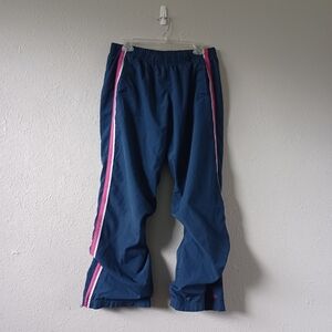 RBK Navy Track Pants with Pink & White Side Stripes Gathered Ruched Windbreaker